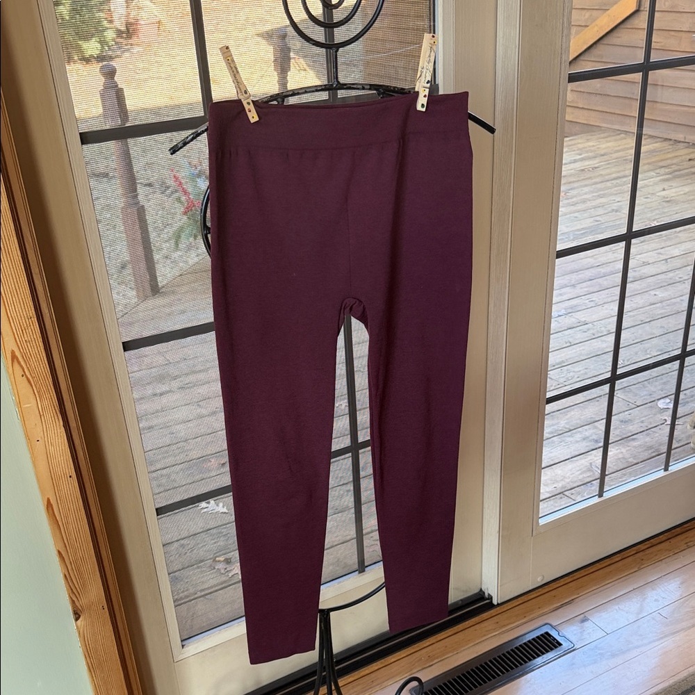 Womens Burgundy Heathered Fleece Lined Leggings High Waist Knit Wine Red